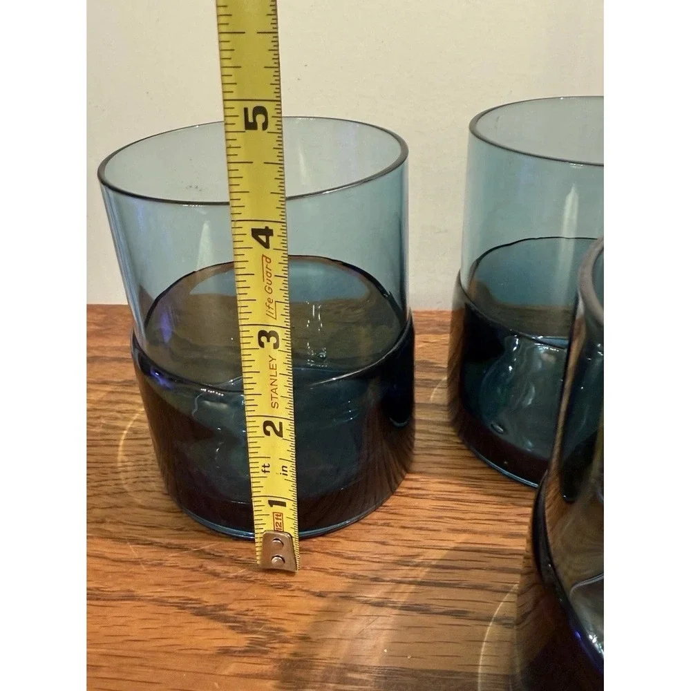 Pier One Double‎ Dipped Teal Rocks Barware Hand blown Organic Base MCM Vtg 00s